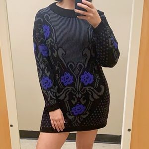 black blue and green floral sweater dress | S